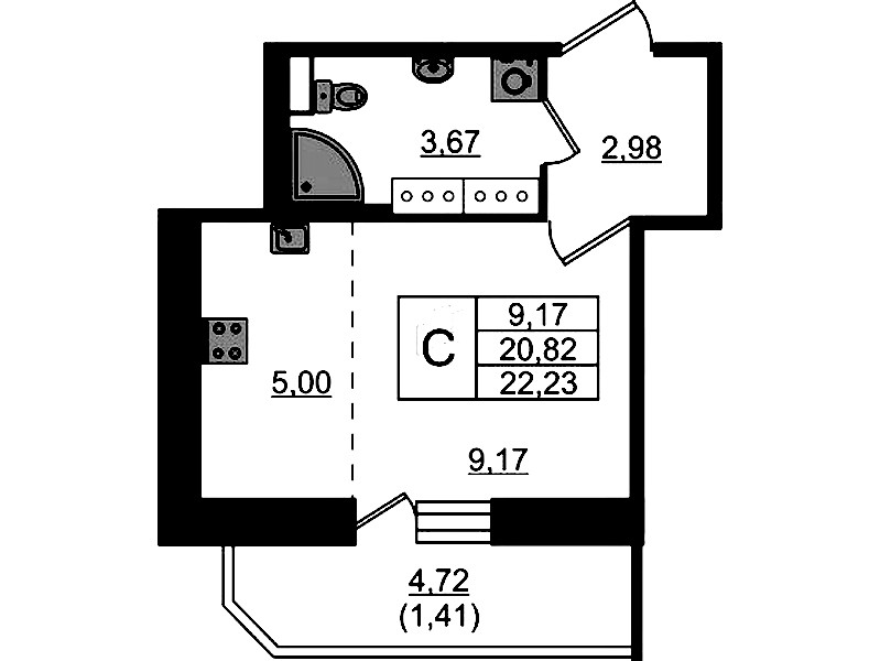Квартира студия 22.23 м², 18/23 эт., ЖК «Живи! В Рыбацком»